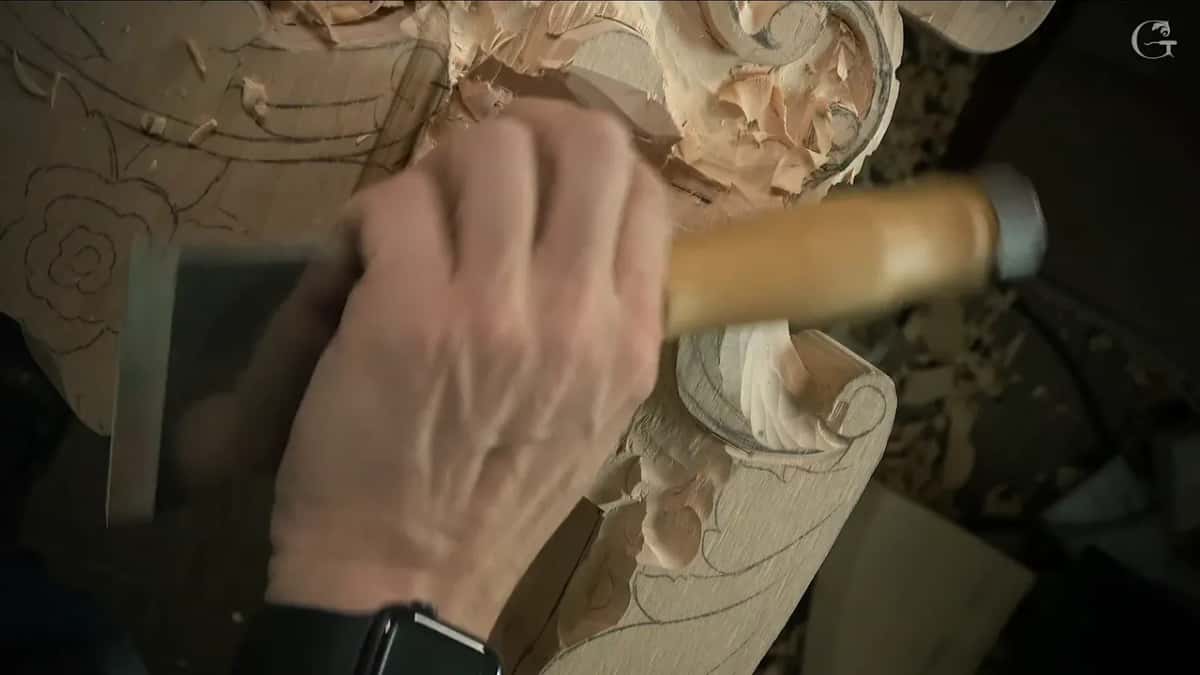 Waste lifts beside a pencil rose as a broad chisel follows along