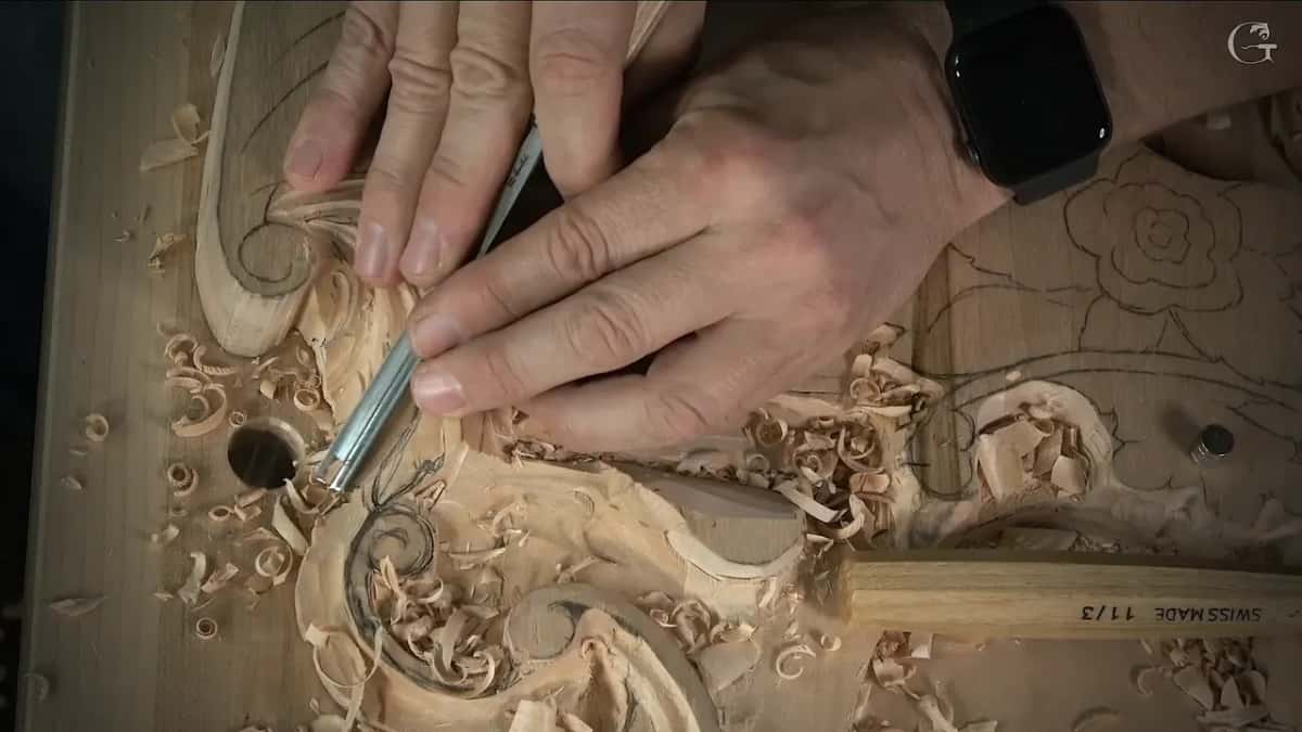Gouge working near the scroll